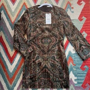 Zara velour paisley mini dress, new with tags